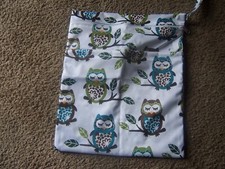 Large owls cloth diaper wet bag two pockets new