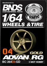 1/64 Plastic WHEELS RIMS TIRES SET For Diecast Models -ADVAN RG-04 -GOLD-