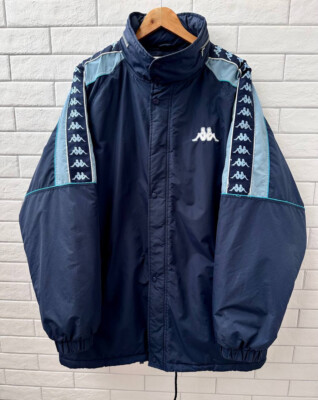 Vintage Kappa Hooded Coat Jacket Soccer Bench Coat Blue Mens Size