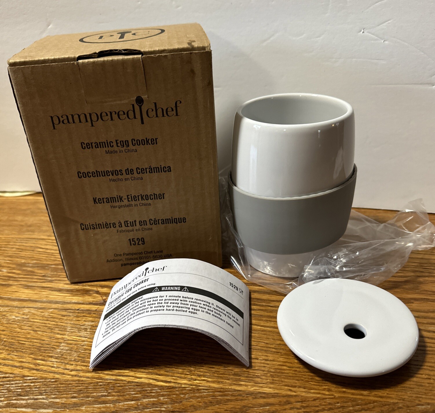 Egg Cooker Pampered Chef Ceramic with Directions and Recipes New In Box