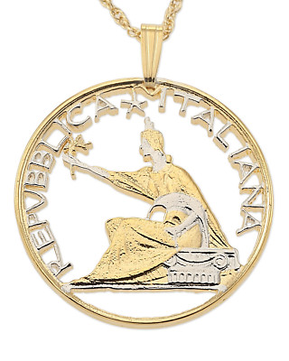 Italy Lady 500 Lira Coin Pendant Hand cut 1-1/8
