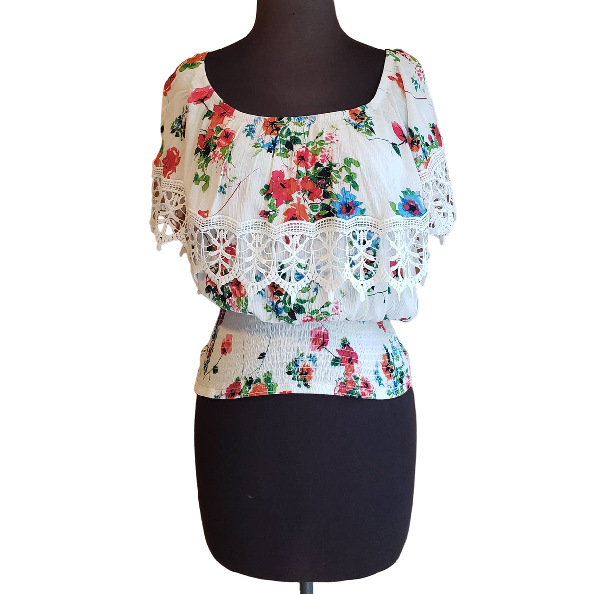 Charlotte Russe size XL white floral print off the shoulder knit top | eBay