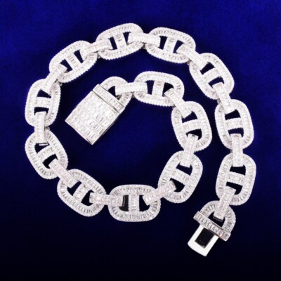 14MM 5AAA+ CZ Baguette Bling Ice Out Hop Hip Miami Cuban Link Chain Necklace