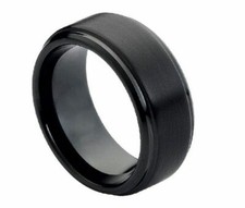 8mm Men's or Ladies Tungsten carbide Black Brushed Center wedding band ring