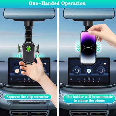 Rear View Mirror Phone Holder 360° Rotatable Retractable Universal Car Cell New