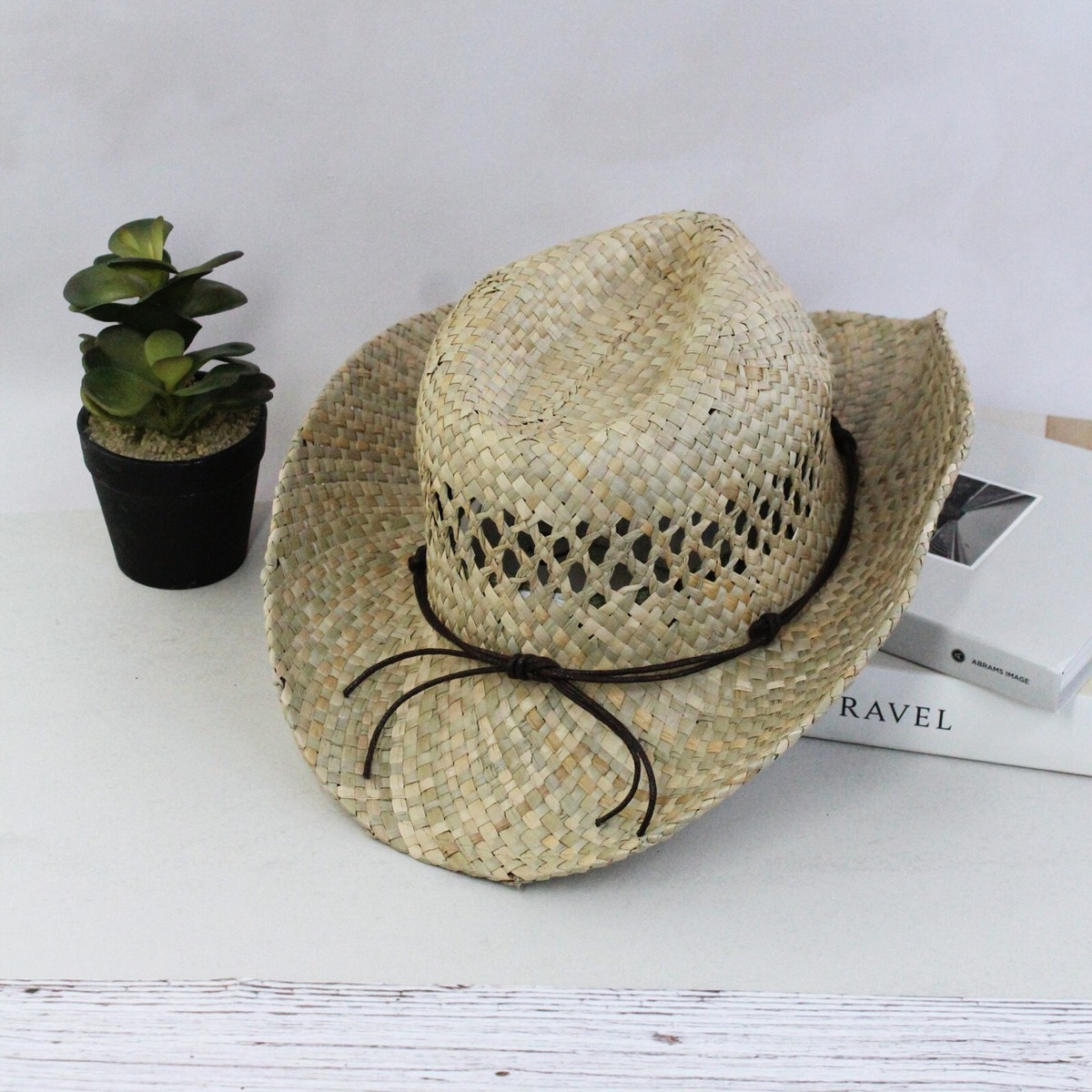 100% Straw Unisex Cowboy Hat Men Women Handmade Western Sun Hat Wired Brim
