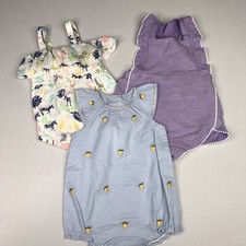 Janie  Jack Baby Girl 3-6M Clothing lot of 3 Rompers Purple, Blue, Safari
