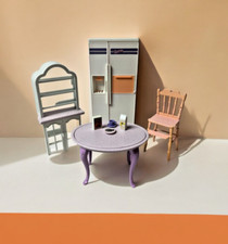 Barbie Vintage Kitchen Playset 1990s Fridge Cabinet Table Chair Food Mattel