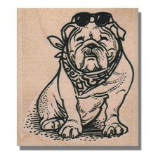 Mounted Rubber Stamp, ENGLISH BULLDOG, Dog, Animal, Summer,Funny,Sun,Glasses,Pet