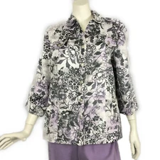 Vintage 90's Alfred Dunner Floral Lavender Gray Soft Jacket Pant Set Woman's 10
