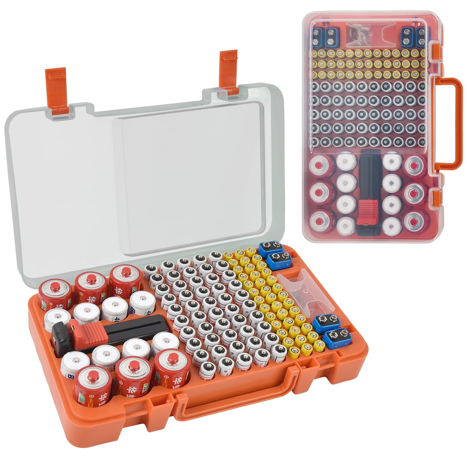 Battery Organizer Storage Case with Tester Checker. Batteries Holder Box Cont...
