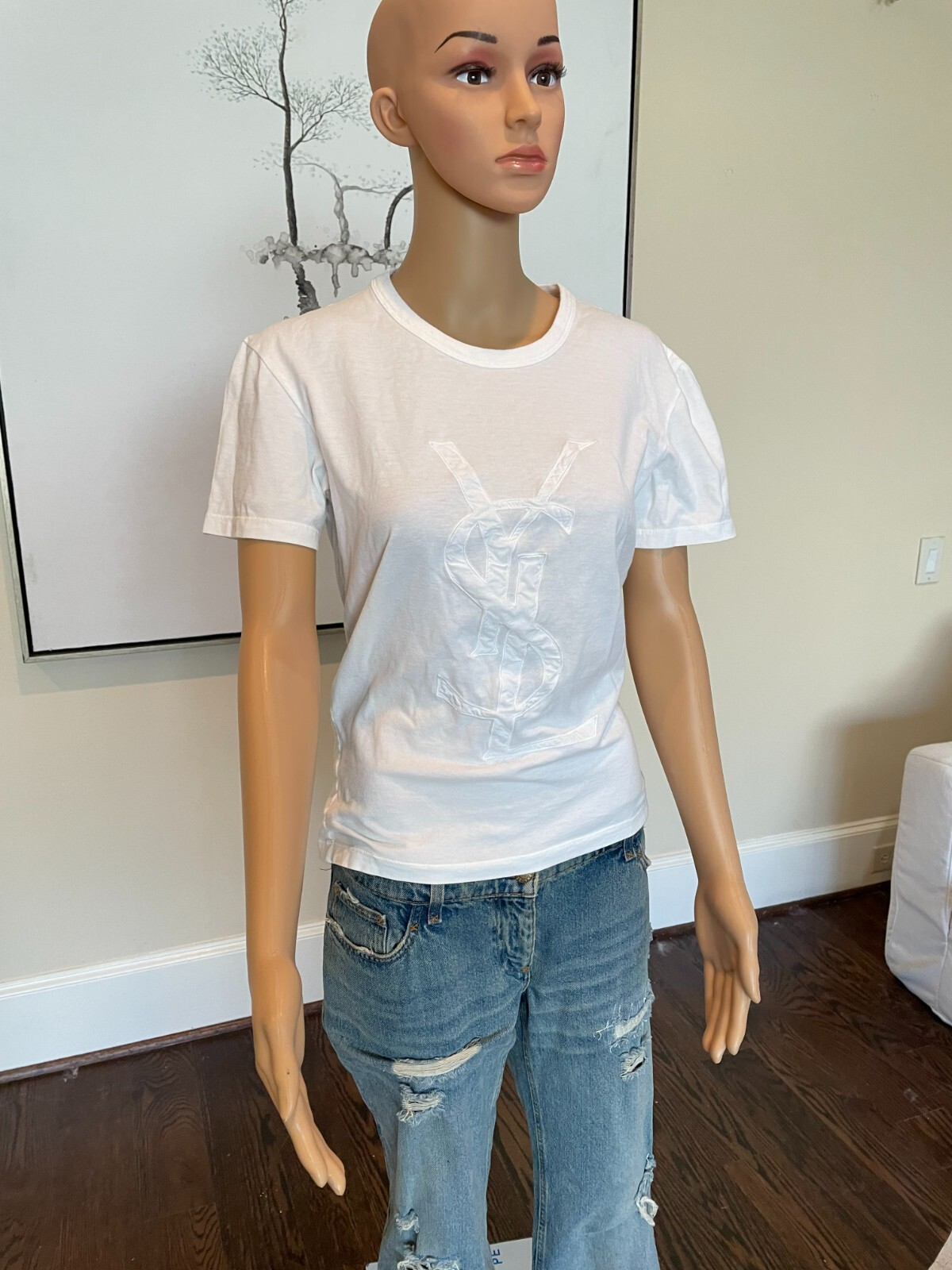 SAINT LAURENT T shirt bianca YSL taglia XS