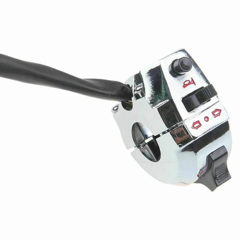 Interruptor de control de bocinas de señal de giro de haz alto/bajo cromado universal para motocicleta de 7/8" Foto 4 de 4