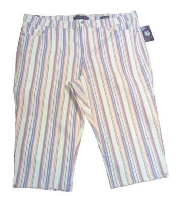 Gloria Vanderbilt 20W INSEAM 19'' Ribbon Pink Purple Stripe AMANDA Capri $56 NWT