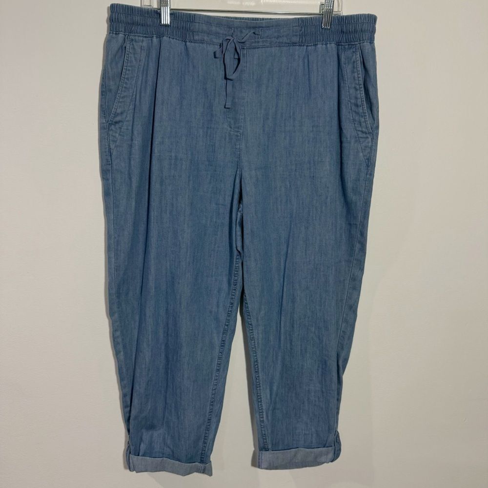 Talbots Drawstring Pull On Cuffed Pants Chambray … - image 1