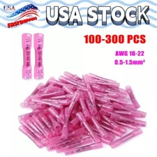 300/100Pcs Red Heat Shrink Butt Wire Connectors Crimp Terminals AWG 16-22 Gauge
