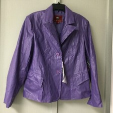 New Marc Mattis Women's Size Large Faux Leather Biker Style Jacket Lilac Button