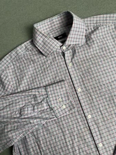 Hugo Boss Shirt Men's 17 34/35 Purple Long Sleeve Button Down Check