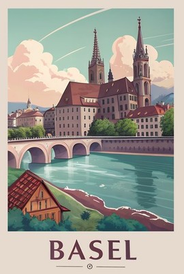 Basel Schweiz Majestätische Wahrzeichen Reise Poster - Unikat Schweizer Kultur Kunst Pr