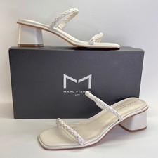 Marc Fisher Thoral Sandals Size 10M Ivory Leather Braided Strap Slip-On Heels