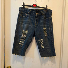 Calvin Klein Womens Bermuda Jeans Shorts Blue Medium Wash Distressed 5-Pocket