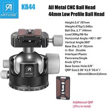 44mm Low Profile All Metal CNC Tripod Ball Head Heavy Duty Head Load 66lbs