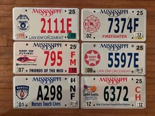 Mississippi License Plates — lot of 6 — First Responders (Police, Fire, Nurse)