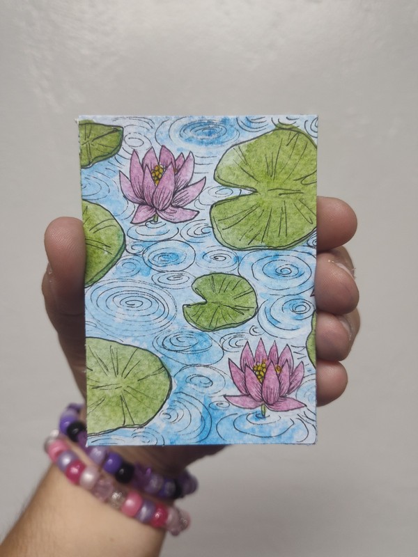 ACEO Original Lotus Flower In Pond Watercolor Illustration Ooak Art Card #2 Of 4