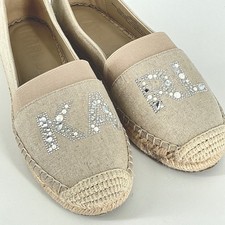 Karl Lagerfeld Paris Size 6 Manika Espadrille Flats Beige Rhinestone Logo