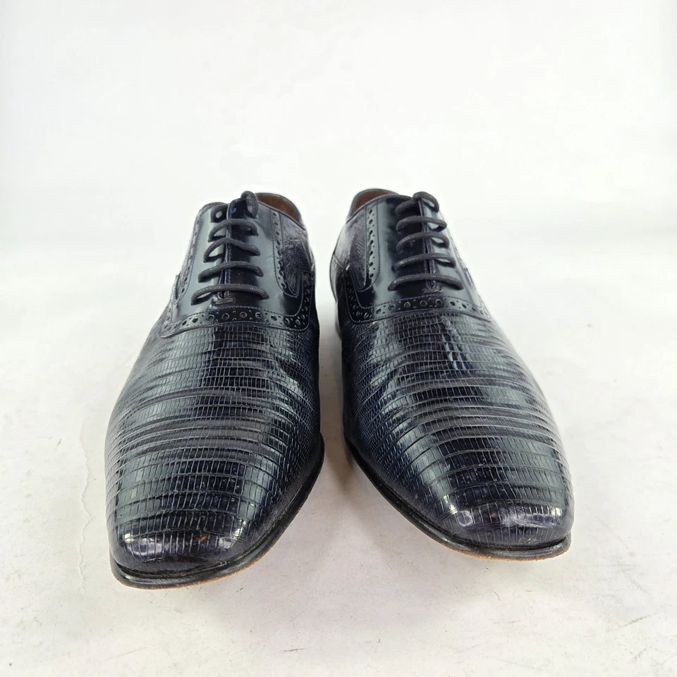Sapato Oxford Masculino Lagarto Genuíno Mezlan EUA 13 M Azul Marinho Ponta das Asas 13644 - Imagem 3 de 4