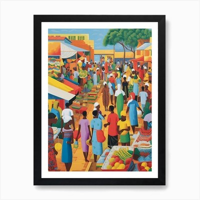 African Marketplace Matisse Inspire Framed Wall Art Poster Canvas Print Picture
