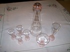 LUIGI BORMIOLI ART DECO DECANTER AND 6 CONICAL GLASSES IN CRYSTAL AND PINK — photo 8