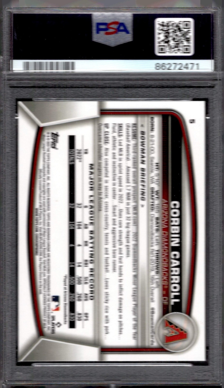 2023 Bowman Chrome Corbin Carroll #5 PSA 10 ARIZONA DIAMONDBACKS view 2