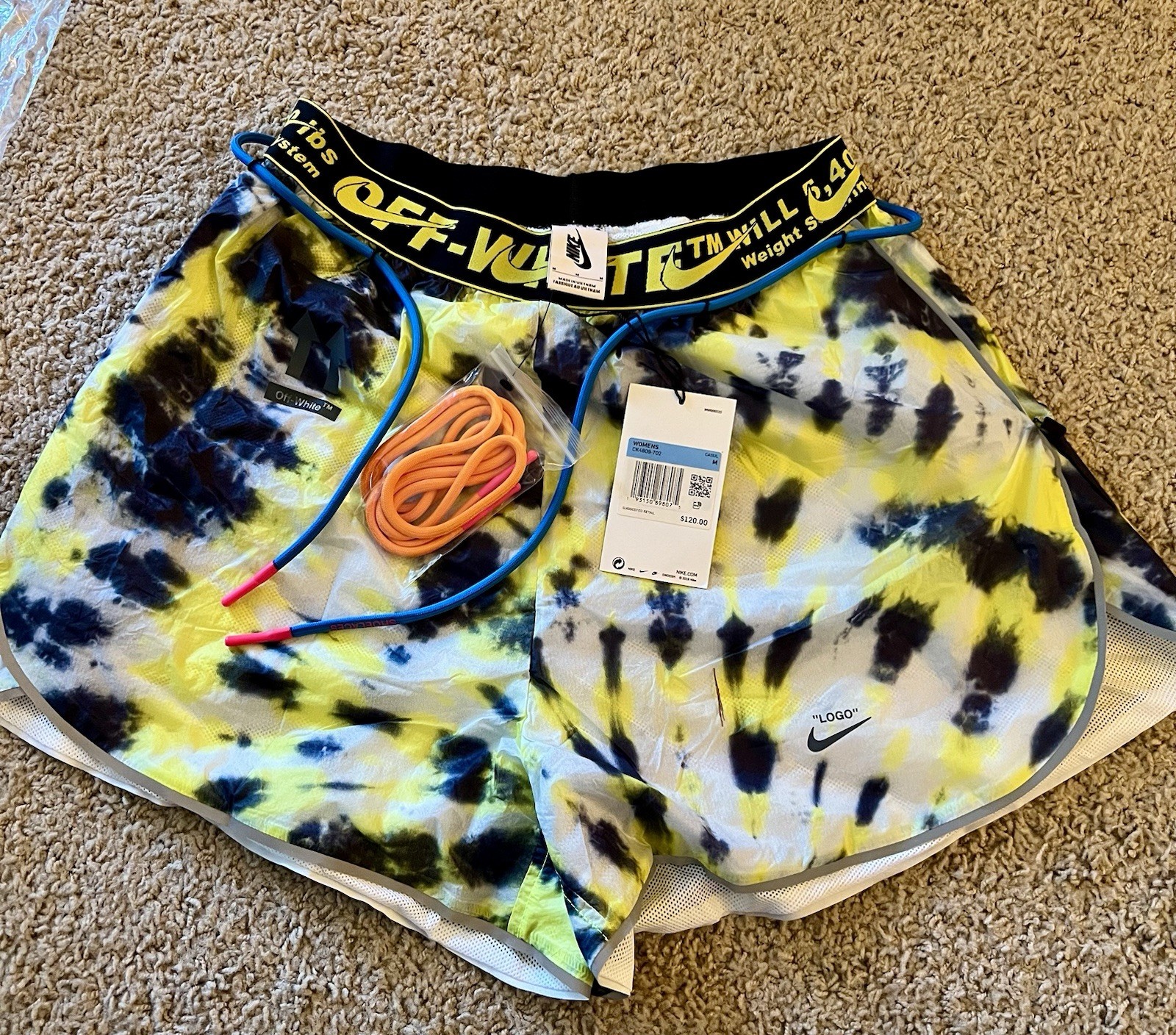 OFF WHITE X NIKE $120 NUOVI pantaloncini da corsa Nike X OFF WHITE NRG Volt Tiedye CK4809 donna Medium M