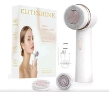 Electric Facial Cleansing Silicone Bristle heads, Rechargeable Scrubber Against