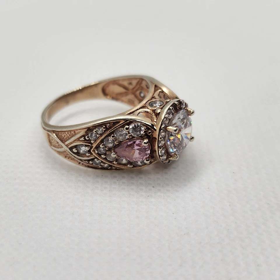 14k plate CZ Sterling Silver Ring Pink TOPAZ Size 8.75 - Image 4 of 4