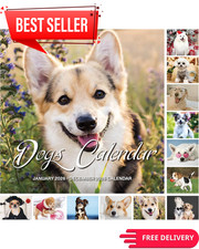 2026 Dogs Wall Calendar Jan  Dec, 12" x 24" Open, Full Page Monthly, Thick Paper