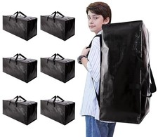 Heavy Duty Moving Bags with Backpack Straps and 93L - 6 pcs - Backpack Black
