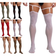 Mens Stockings Adult Thigh Bands Ultra-Thin Socks High Cosplay Christmas Sheer