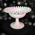 VTG Fenton White Milk Glass Silvercrest Footed Compote Candy Dish 3.75” Tall