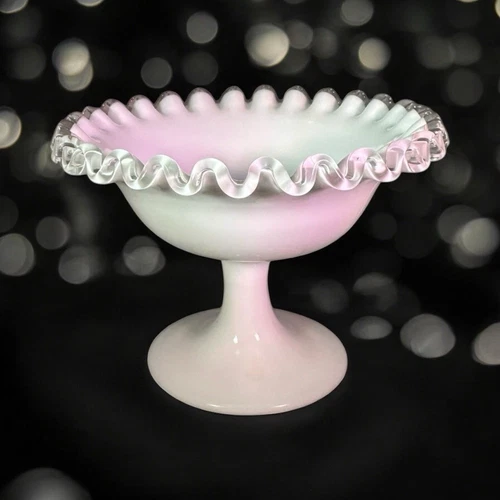 VTG Fenton White Milk Glass Silvercrest Footed Compote Candy Dish 3.75” Tall