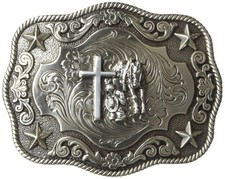 Nocona Men's Small Prayer Scalop Oval Buckle, silver, Size