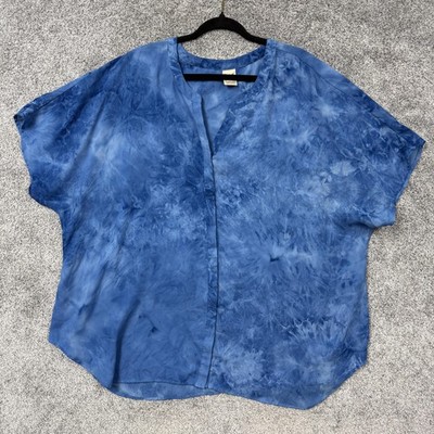 Faded Glory Kimono Blouse Womens 4X Plus Blue Tie Dye Chiffon Coastal Indie Boho