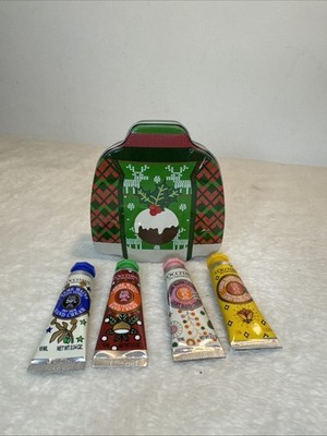 L'occitane Christmas Pudding Dose Geschenkset mit 4 10ml Handcremes Neu