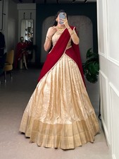 New Handloom Cream Lehenga Choli With Dupatta  Indian Function Wear for Women