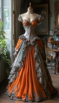 Vintage Silver Orange Prom Dresses Sweetheart Embroidered Corset Evening  Gowns | eBay