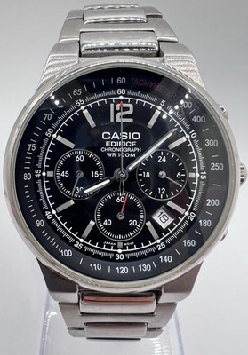 Men s Rare Casio Edifice Analog Chronograph Tachymeter -500 Black Dial EF-500