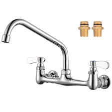 Commercial Sink Faucet with 10 Swivel Spout, 8 Center Wall Mount Kitchen Faucet