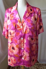 DR2 WOMEN'S BLOUSE/SHIRT SHORT SLV BUTTON UP MULTICOLOR FLORAL COLLARED TOP XXL
