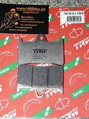 2 x TRW Lucas Bremsbelag MCB611CRQ Yamaha YZF R1 R6 FZ1 FZ6 FZS Fazer TDM MT-07 